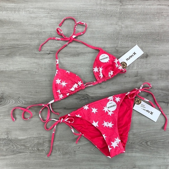 ☀️HURLEY☀️ RVSB ITSY BITSY BIKINI TOP RVSB TIE SIDE CHEEKY BOTTOM BIKINI - Picture 2 of 15